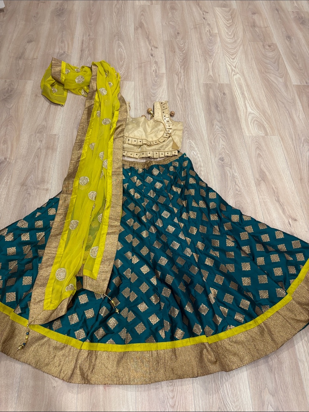 Gold and Teal Embellished Women’s Skirt Set